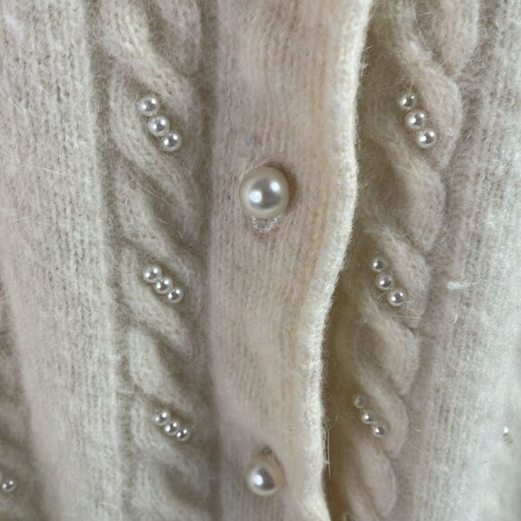Lauren Cole Lambswool,Angora,Nylon Ladies Sweater Cardigan,Cream,Small Petite - Picture 4 of 7